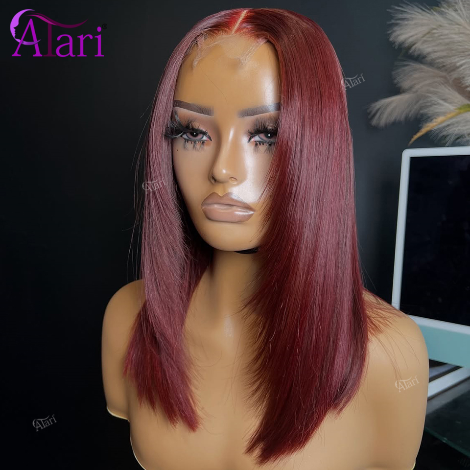 Pre Parted 13X4 Lace Front Bob Wig - 99J Bordo Yükseltme 13x4 Tam Dantel