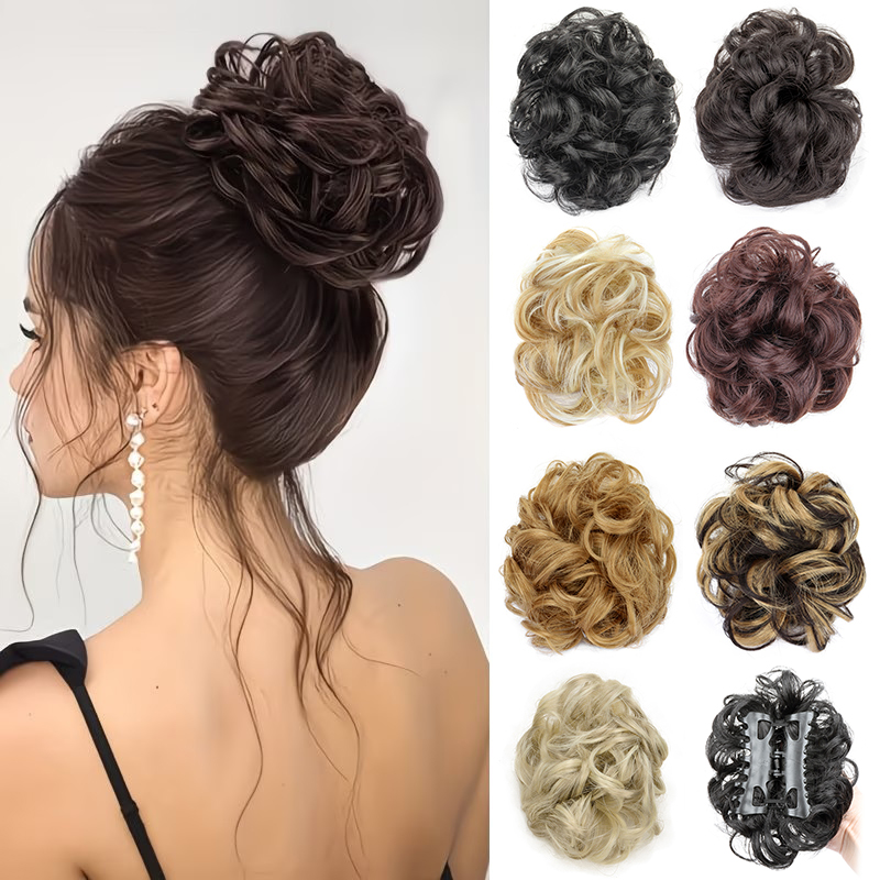 Claw Clip Messy Bun Hair Piece - Sentetik Dağınık Topuz Kısa Kıvırcık Pençe