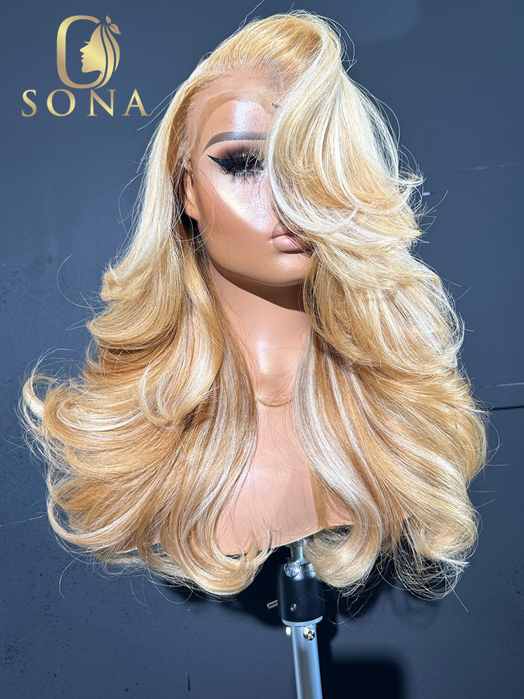 613 Blonde Body Wave Lace Front Wig - 613 # 27 # HD Dantel