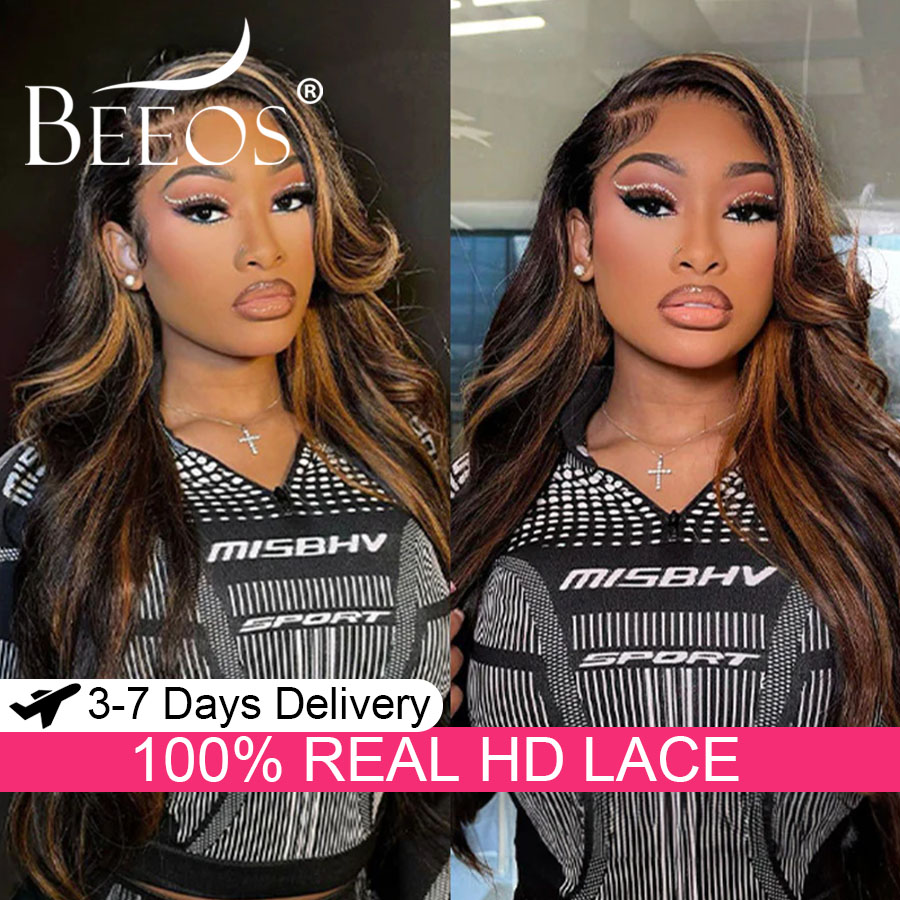 Human Hair Wigs - # 1B/30 Röfleli Vücut Dalgası 13x6