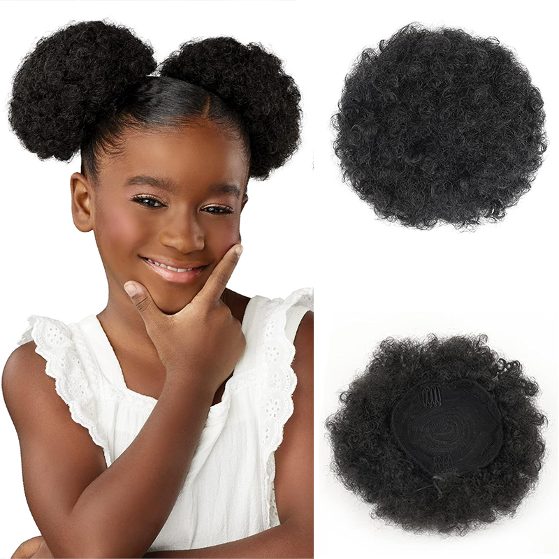 Drawstring Afro Curly Puff Ponytail - Küçük kızlar çocuklar için sentetik Afro