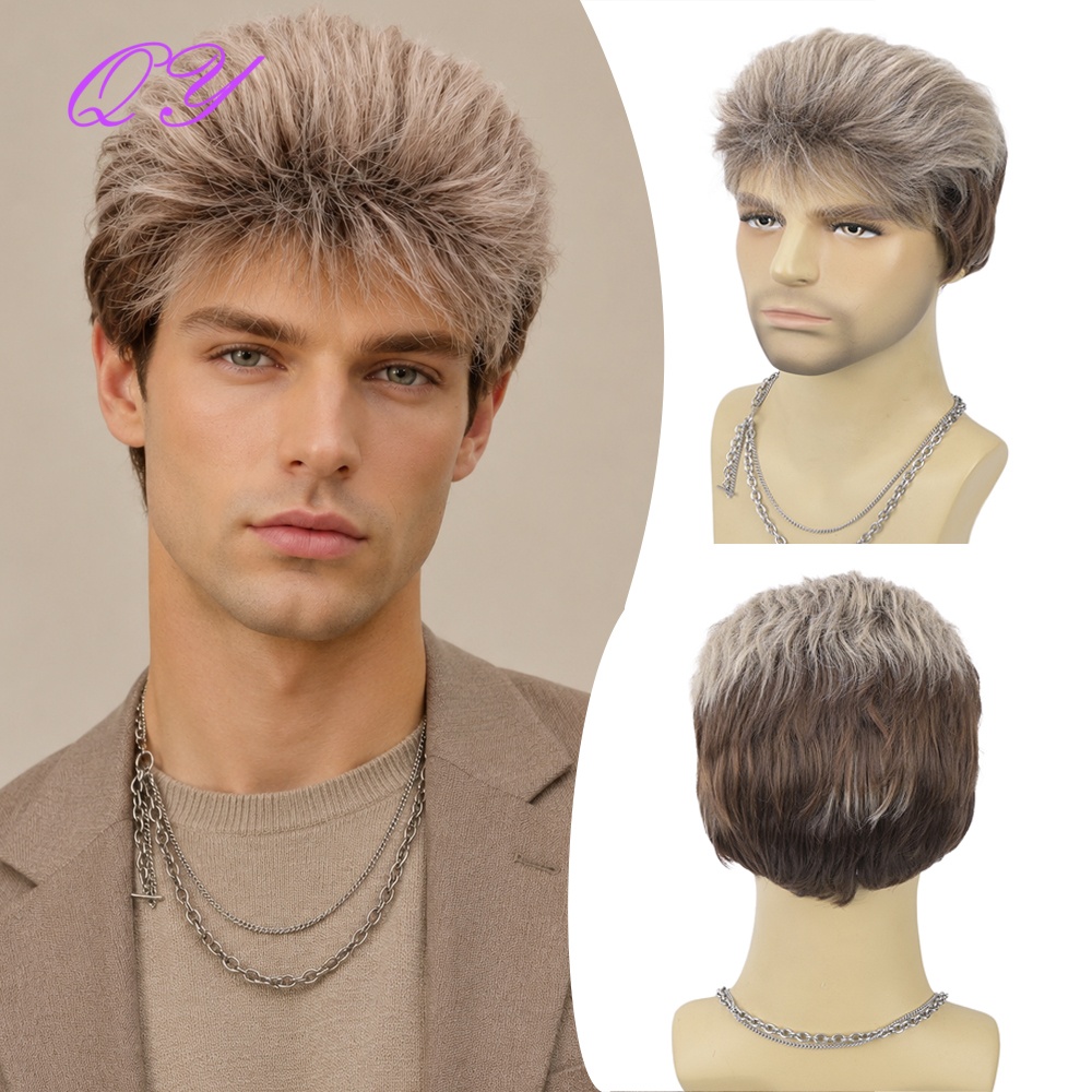 Synthetic Wigs - Sentetik Kısa Kahverengi Keten Rengi Erkek
