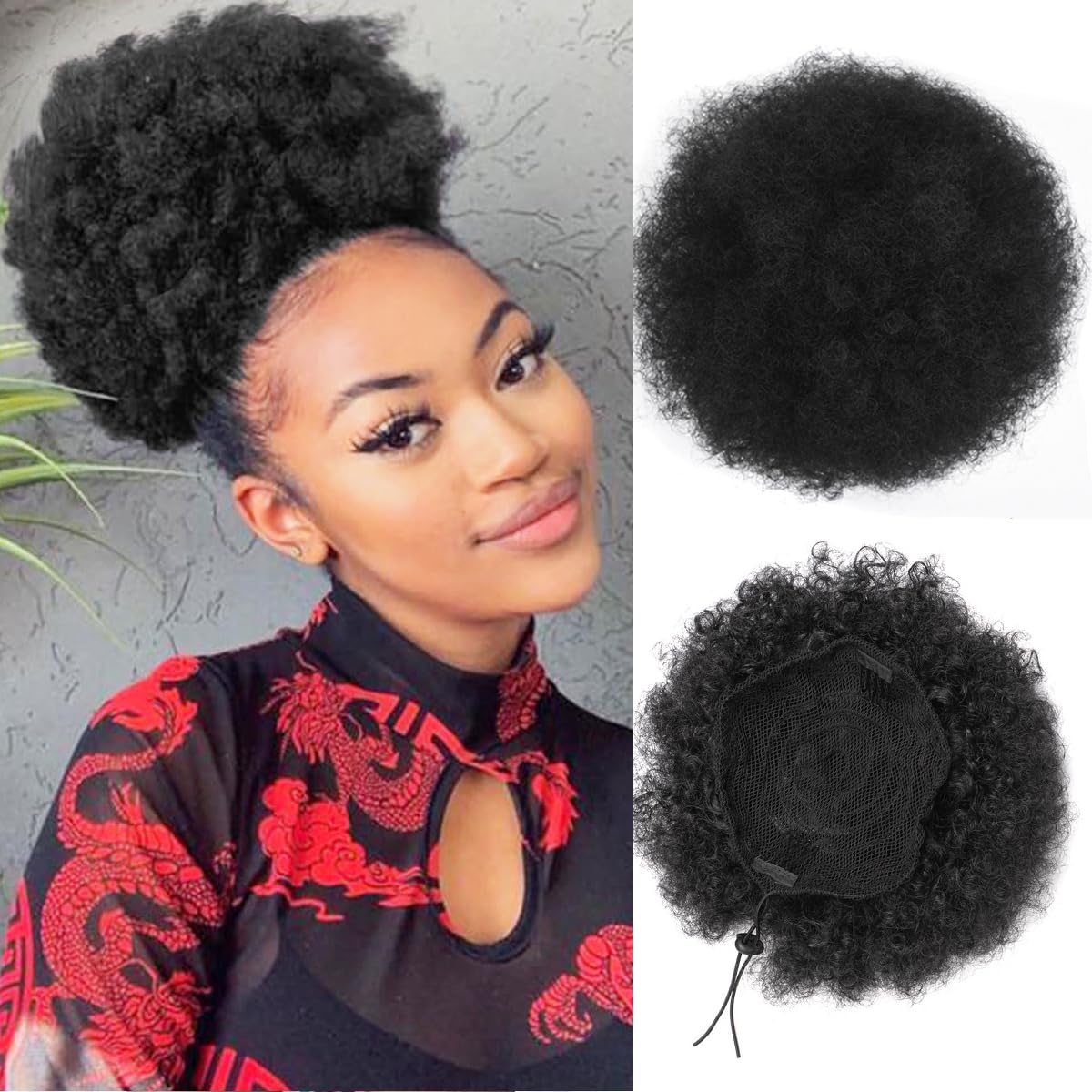 Drawstring Afro Curly Puff Ponytail - Siyah Kadınlar için Afro Puf İpli