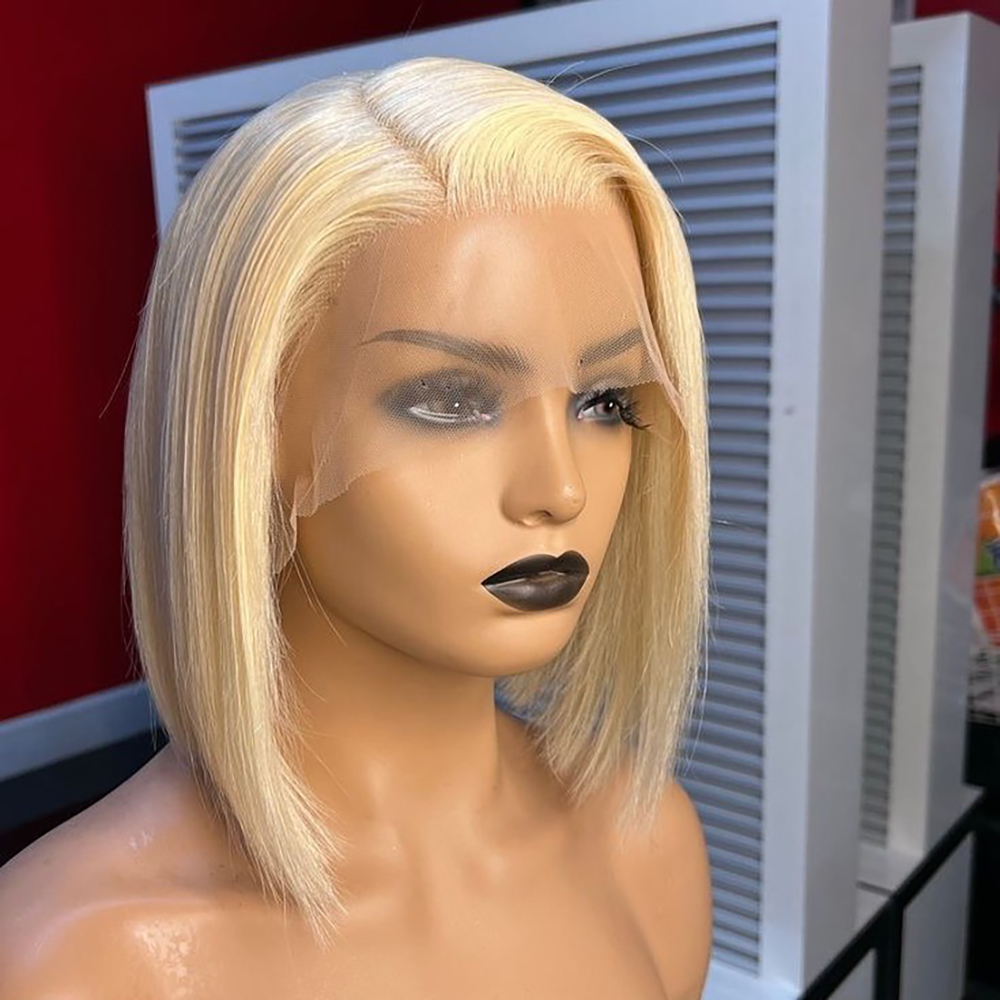 Pre Parted 13X4 Lace Front Bob Wig - 613 Sarı Düz 13x4 Dantel Ön