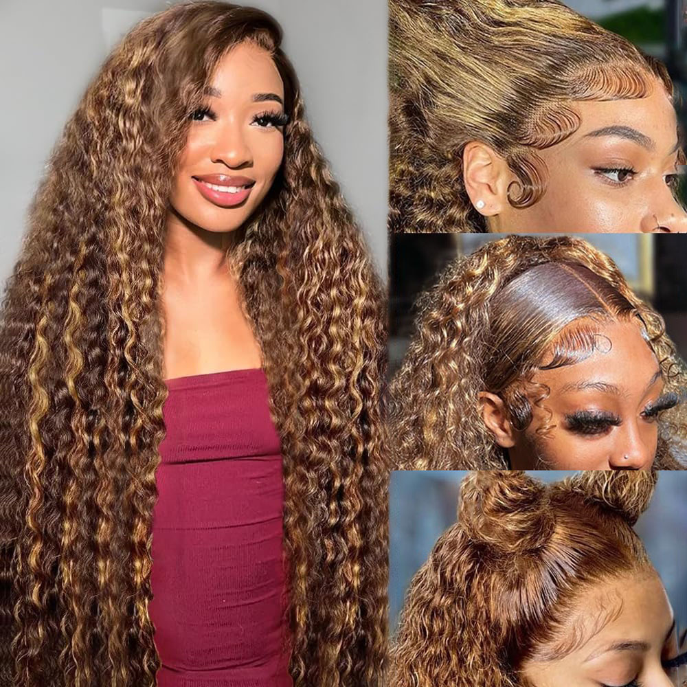 Lace Front Wigs - 36 İnç Derin Dalgalı P4/27 Röfleli