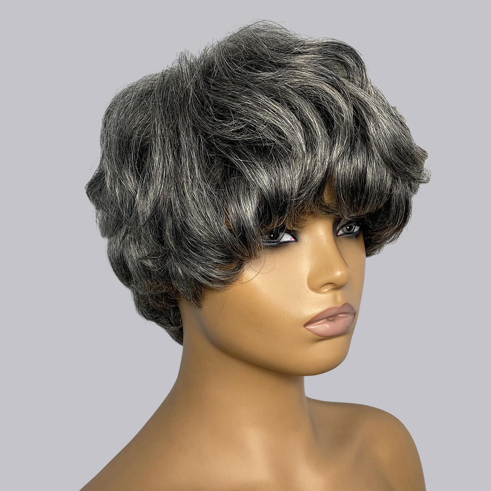Short Pixie Cut Wig Human Hair Cheap - Peri Kesim İnsan Saçı Peruklar Gri