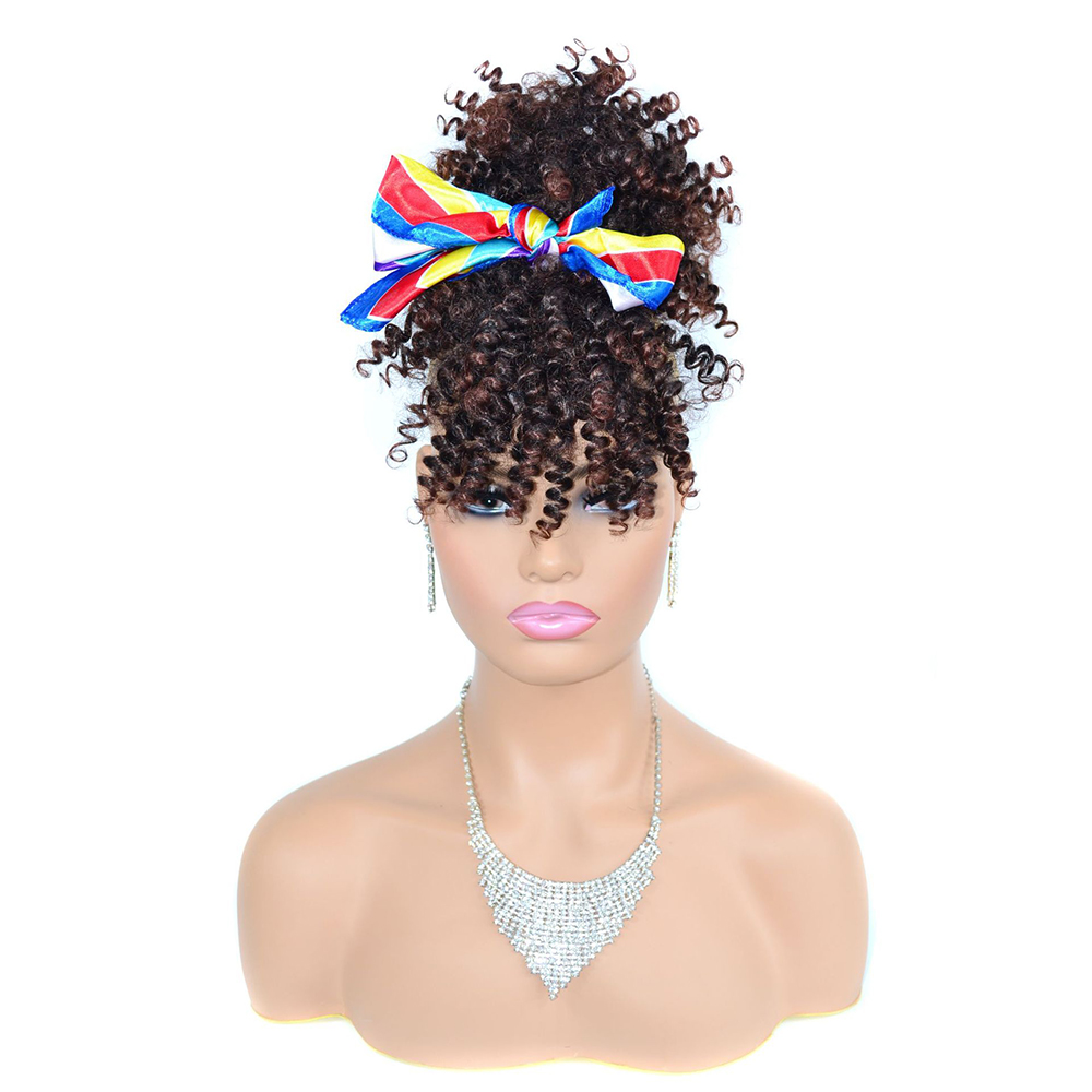 Drawstring Afro Curly Puff Ponytail - Siyah Kadınlar için Klipsli Sentetik Mini