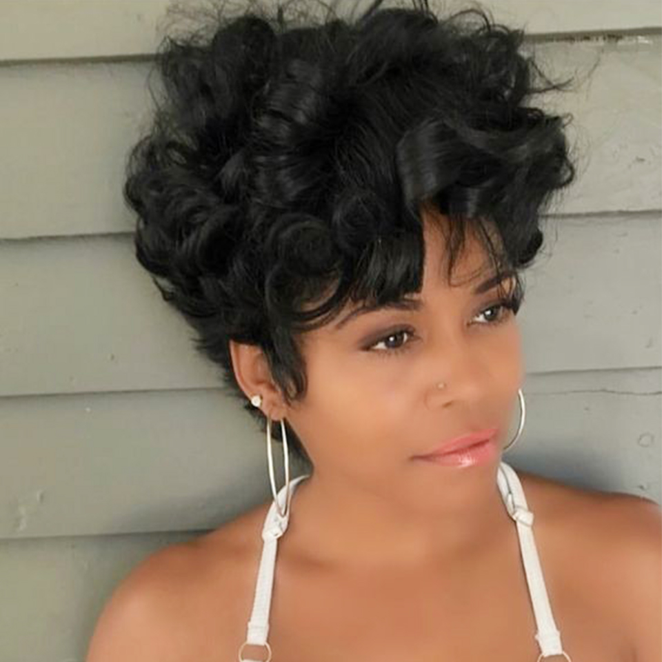 Short Pixie Cut Wig Human Hair Cheap - Kabarık doğal dalga peruk insan saçı