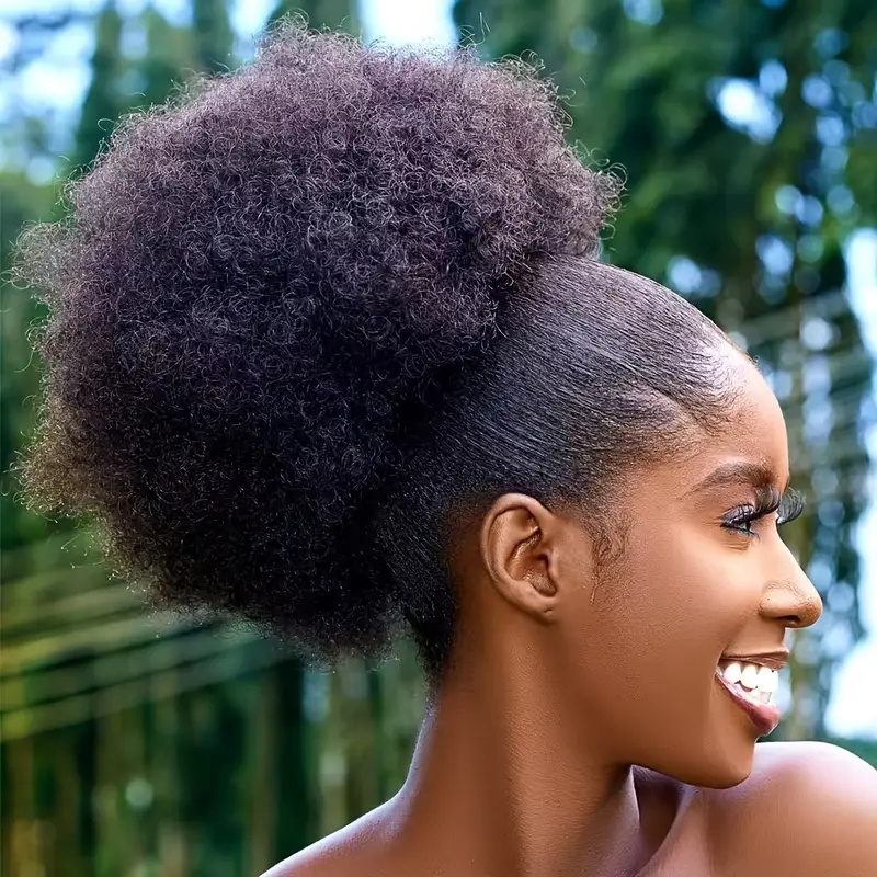 Drawstring Afro Curly Puff Ponytail - 1 adet kadın 10 inç Afro