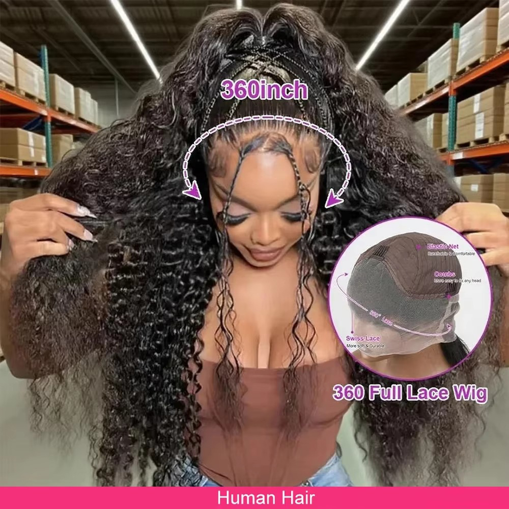 Human Hair Wigs - 360 Görünmez Kayışlı Tam Dantel Kıvırcık