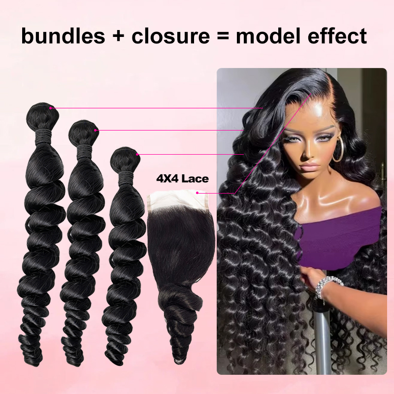 30 40 İnç Gevşek Dalgalı Saç D - Deep Wave 3 Bundles With Closure incelemesi ve fiyatı