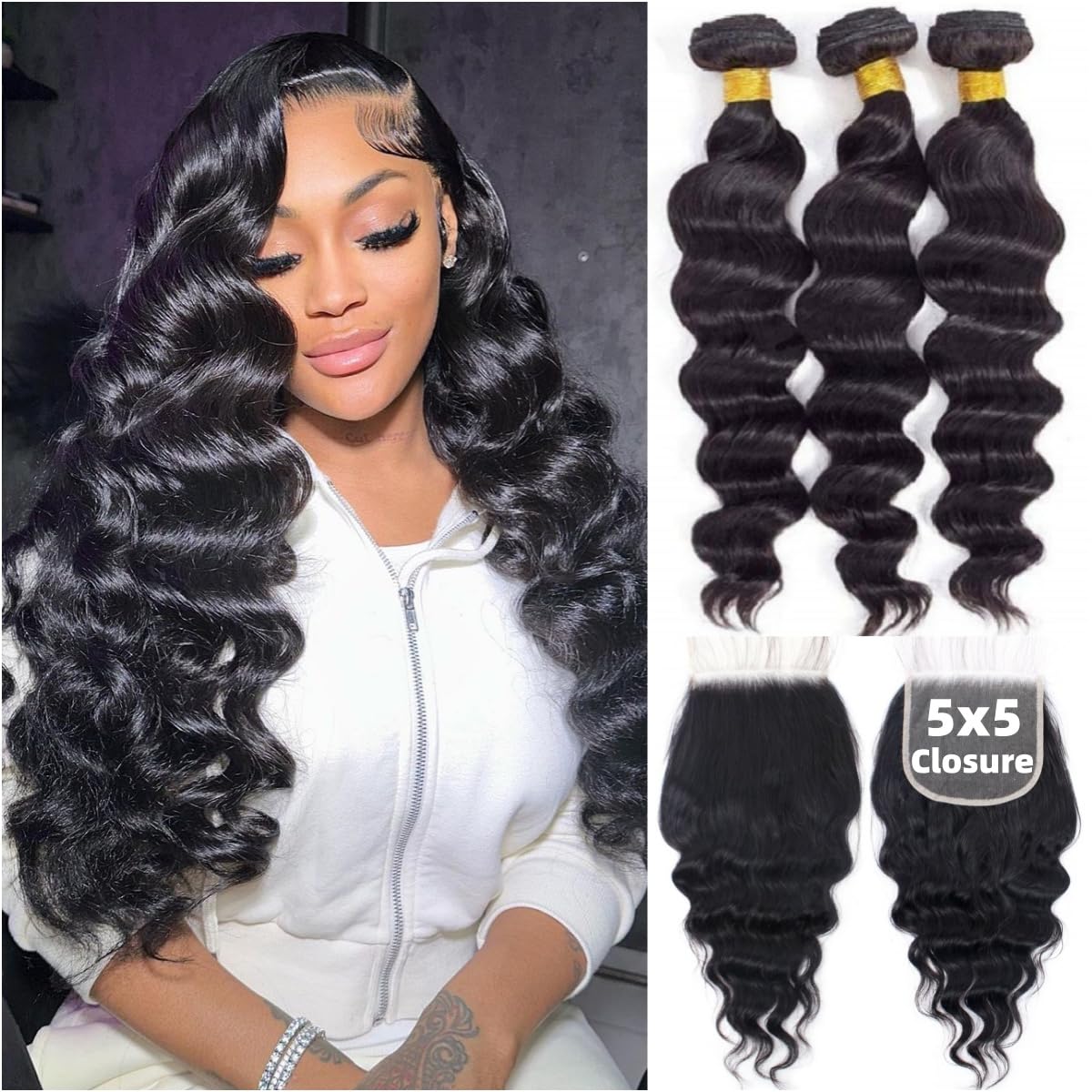 Gevşek Dalga İnsan Saç Demetle - Deep Wave 3 Bundles With Closure incelemesi ve fiyatı
