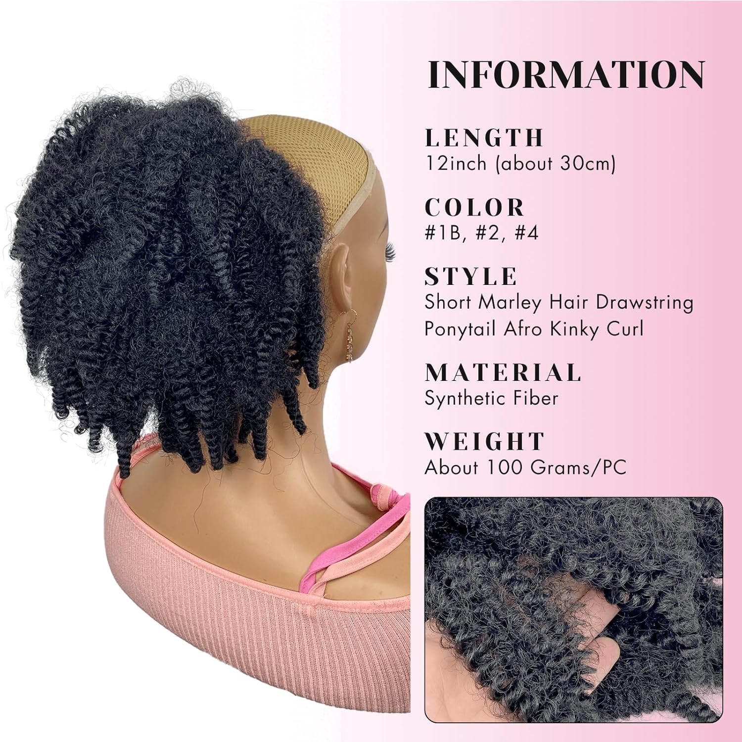 12 inç Kısa Marley Saç İpli At - Drawstring Afro Curly Puff Ponytail incelemesi ve fiyatı