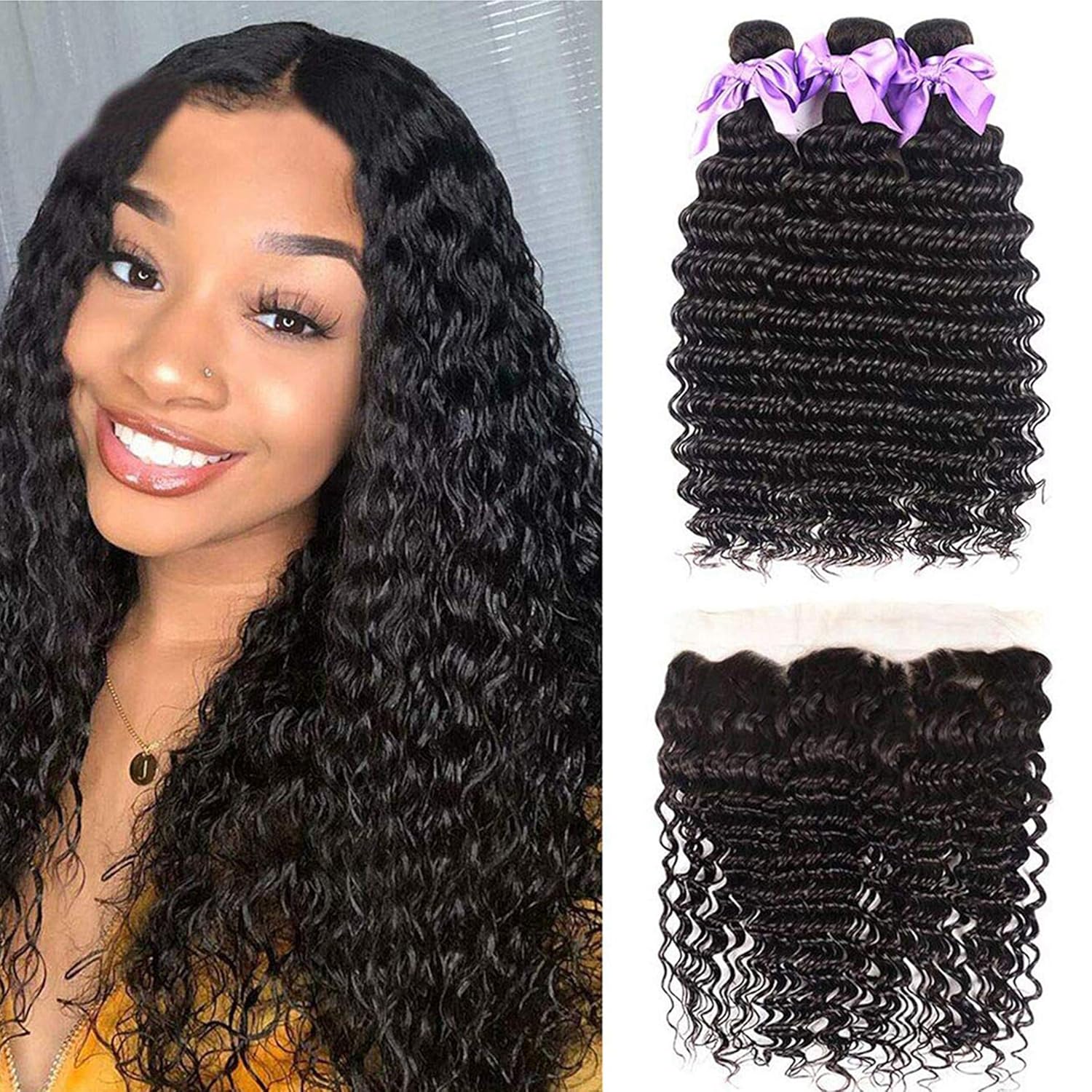 Derin Dalga İnsan Saç Demetler - Deep Wave 3 Bundles With Closure incelemesi ve fiyatı